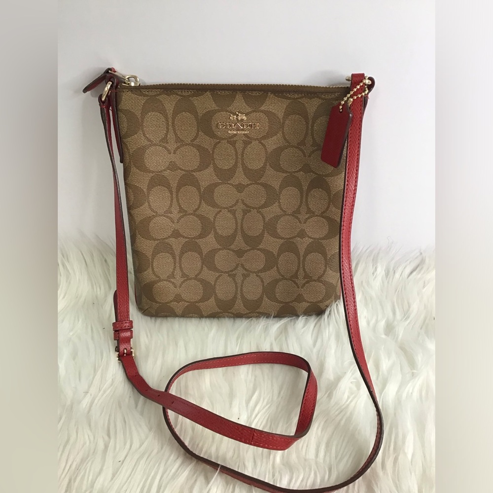 Authentic Coach Signature Canvas  North South Crossbody Shoulder Bag